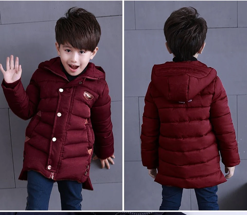 XINBAO/ г. Теплые пальто для мальчиков, Куртки размер 5, 6, 7, 8, 9, 10 лет, новая модная осенне-зимняя одежда плотная Шерстяная Одежда на молнии с капюшоном