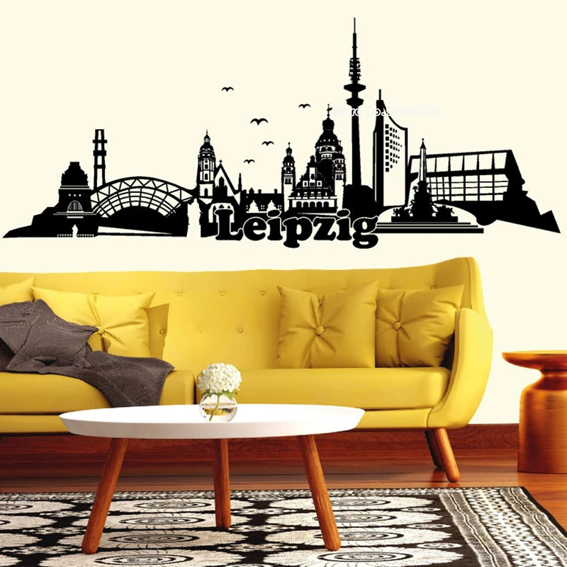 

Лейпциг Сити настенные Город Силуэт Skyline виниловые наклейки на стену для Гостиная офисные Спальня домашний Настенный декор настенная LL883