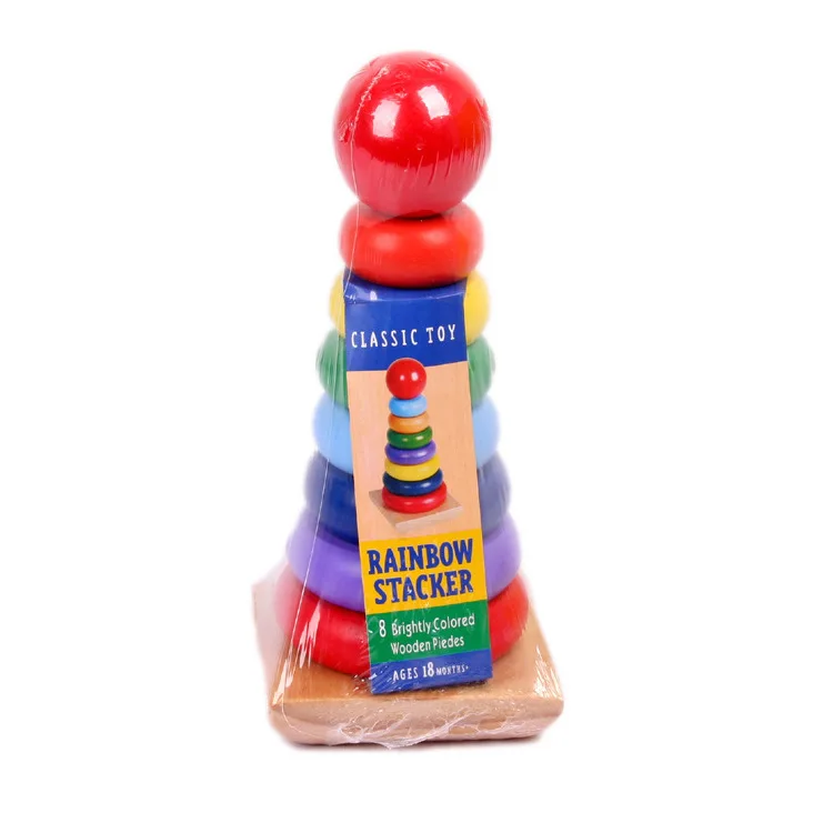 

Wood Educational Early Childhood CHILDREN'S Toy Colorful Jenga Layers Rings Rainbow Tower