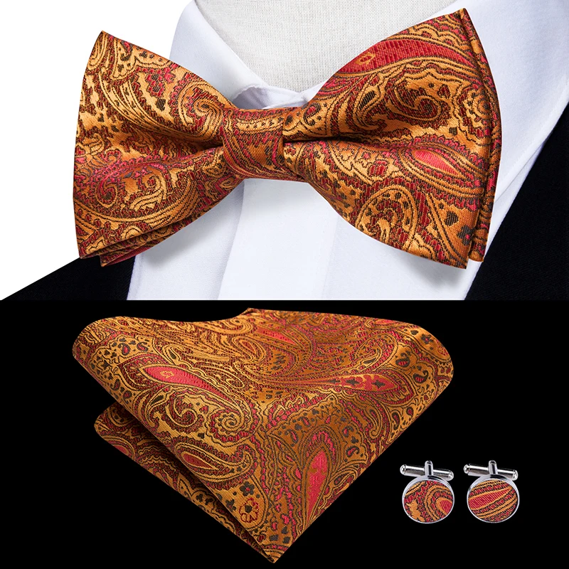 LH-501 Hi-Tie Шелковый мужской галстук-бабочка для мужчин Классический Пейсли Свадебная вечеринка галстук-бабочка платок запонки набор золотой галстук-бабочка - Цвет: LH-741