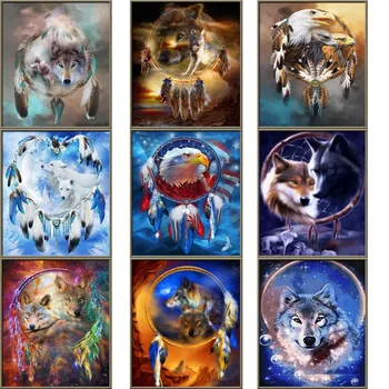 

5D Diamond Painting Wolf Round Diamond Embroidery Cross Stitch Animals Diamond Mosaic Rhinestones Art Christmas Decoration