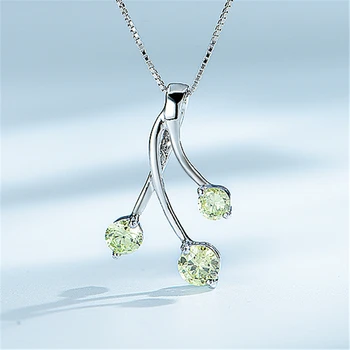 

DY 925 Sterling Silver Necklace Round Apple Green Cubic Zirconia Special Design Pendant With Chain For Women Party Fine Jewelry