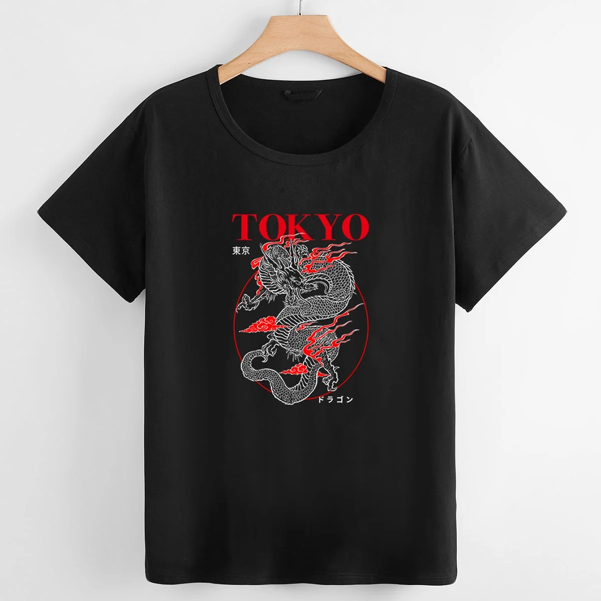 New plus size women's T-shirt Harajuku summer T-shirt fashion dragon print women's T-shirt casual T-shirt women's clothing black t shirt for men