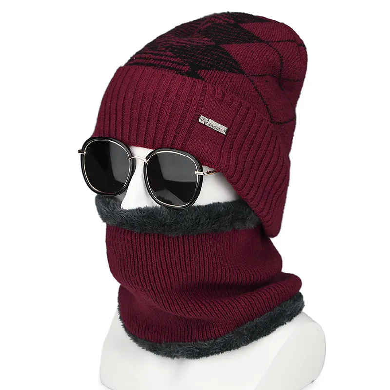Winter Acrylic Plus Velvet Cold Protection Knitted Hat Skullies& Beanies Windproof Riding Outdoor Sport Women's Winter Knit Hat - Цвет: HC00-151-Red