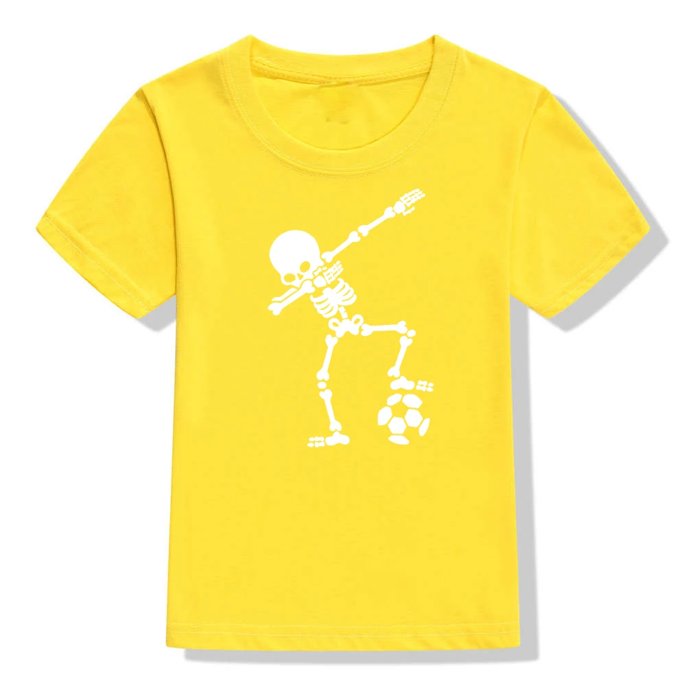 Детская футболка с принтом скелета и футбола, летняя модная детская одежда, футболки с короткими рукавами для маленьких мальчиков и девочек - Цвет: 52H4-KSTYE-