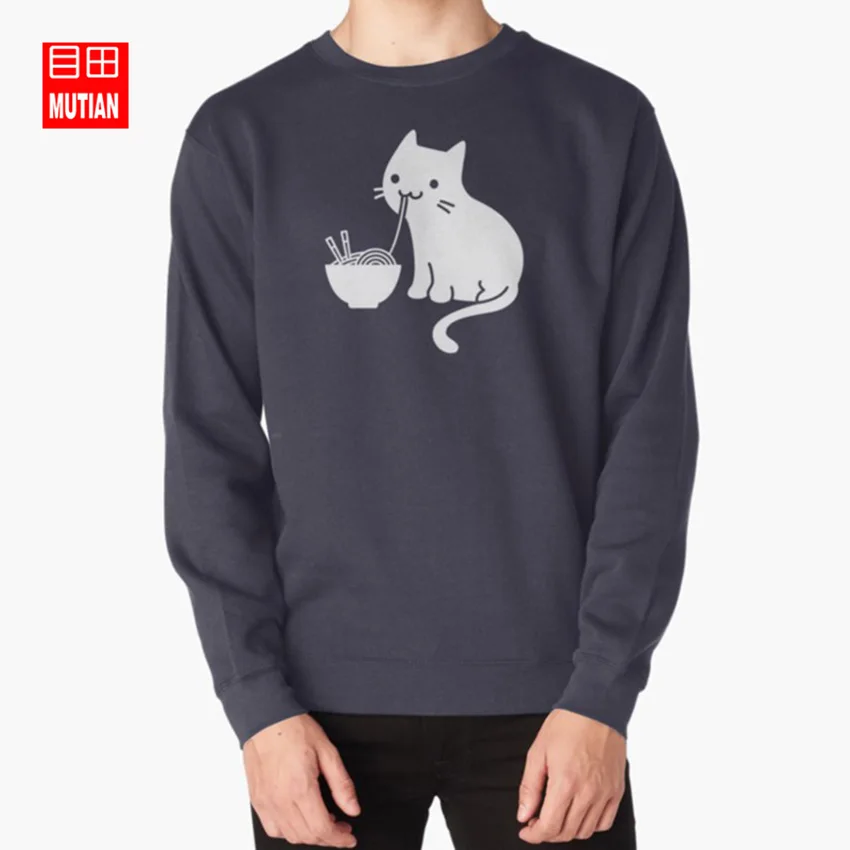 Милая кошка ест Ramen толстовки кофты ramen надпись ramen noodles мгновенная чашка Ramen надпись ramen noodles японское аниме колледж - Цвет: navy-sweatshirt