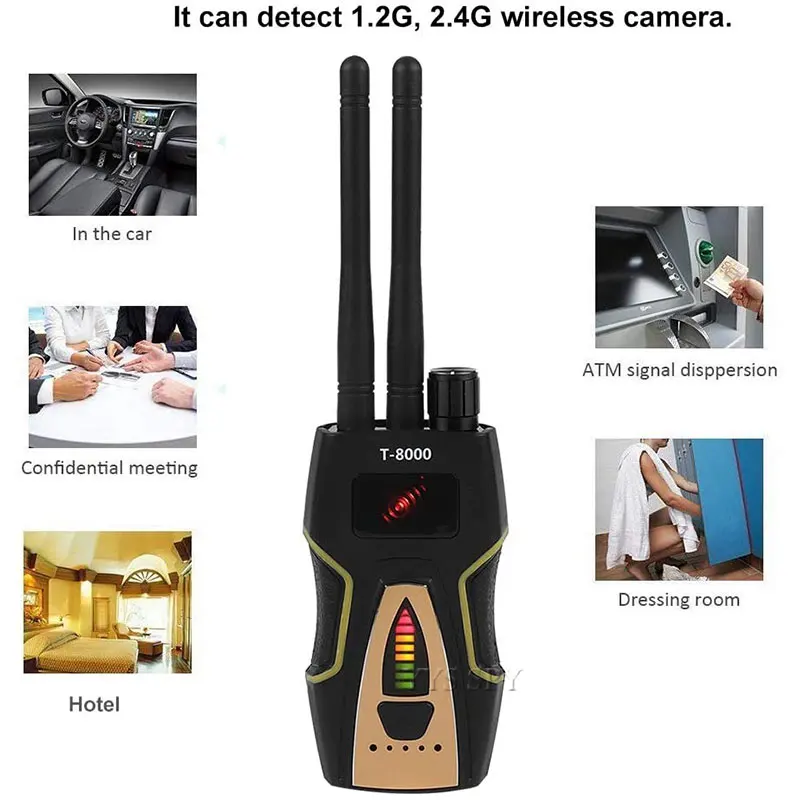 Detector de Sinal Detector de Câmera Rádio Portátil Anti Spy Escondido Gsm Áudio Bug Finder Gps Scanner Grande Faixa Detecção T8000 rf 5 áudio bug finder gps scanner grande faixa detecção