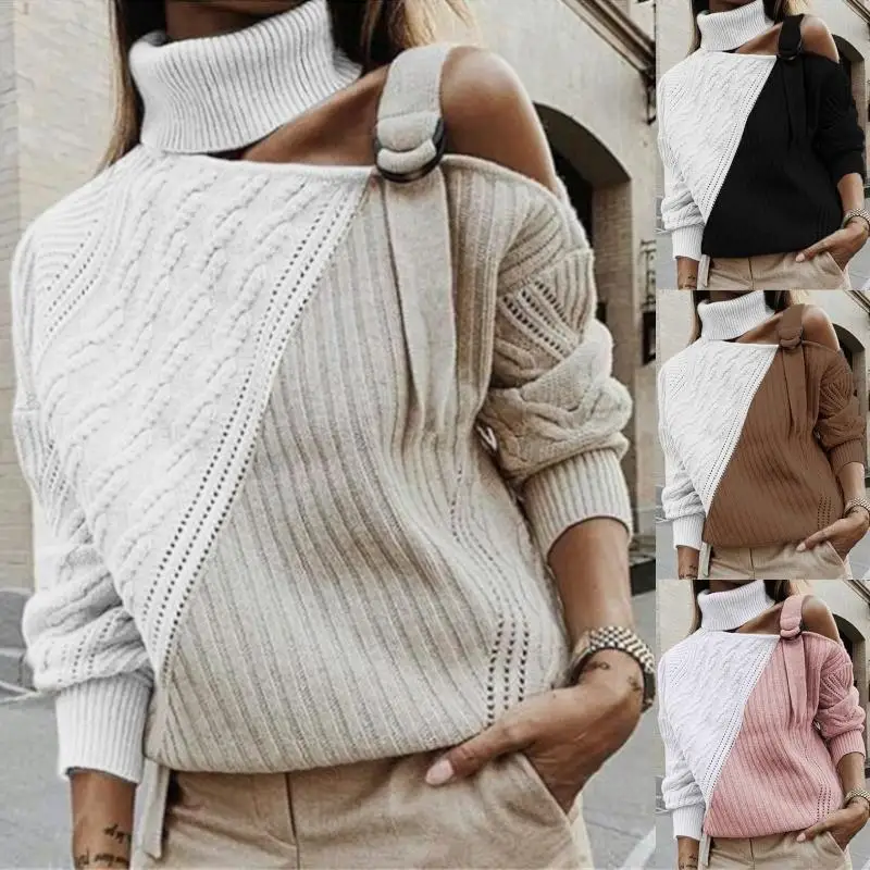 

2020 Elegant Button Halter Knit Sweater Autumn and Winter Strapless Pullover Long Sleeve Women's Knit Sweater Pull Viper