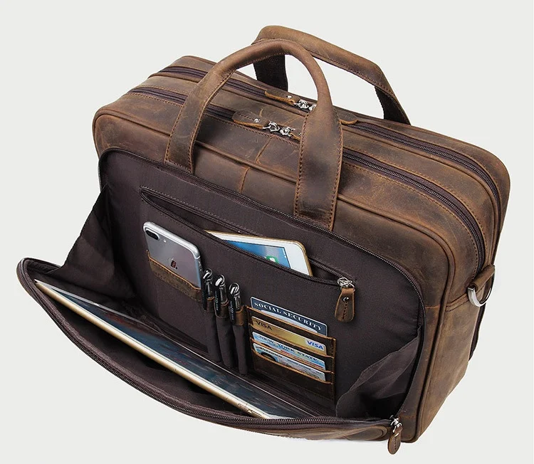 Briefcase Bag For Men Male Business Bag Vintage Designer Handbag Laptop Briefcase Crazy Horse Leather leather briefcase canvas briefcase