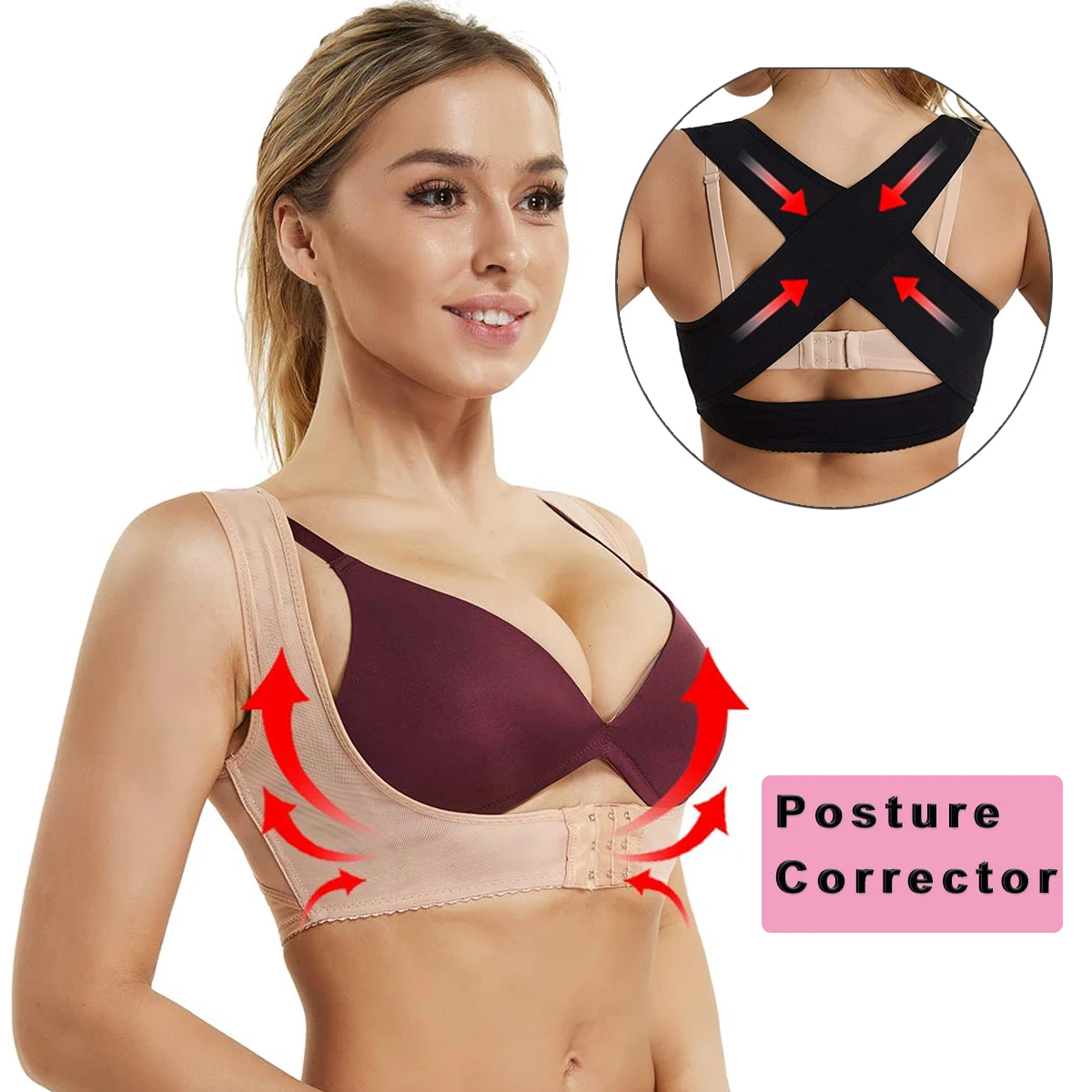 Posture Corrector Chest Brace Support Belt Women Shapewear Front Closure Corset Bra Spine Back Shoulder Strap Body Shaper Vest