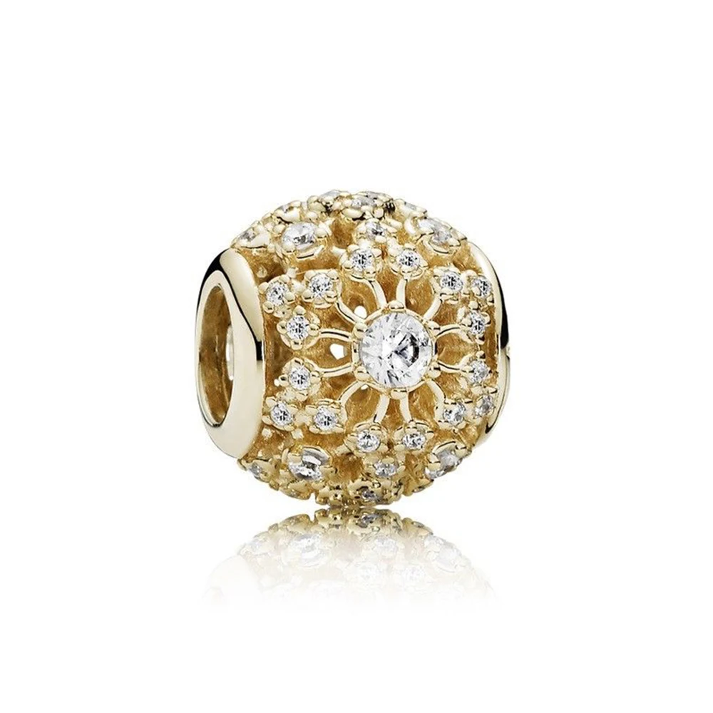 

NEW 100% 925 Sterling Silver Inner Radiance Charm Clear CZ & 14 Gold Bead Fits Original Bracelets DIY Jewelry