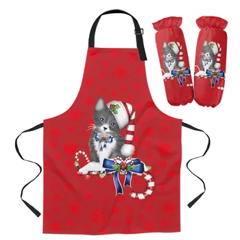 

Christmas Pattern Snowflake Cat Apron Kitchen Home Cooking Baking Waist Bib Aprons for Woman Cleaning Items