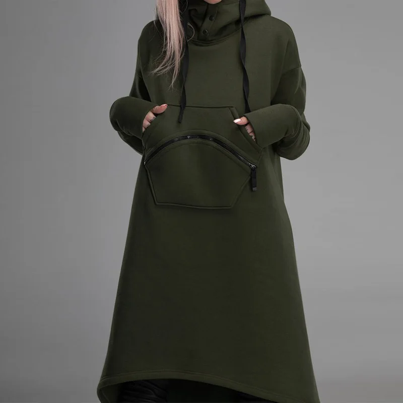 Осенние толстовки Vestidos ZANZEA женские толстовки пуловер с длинными рукавами Зимние Повседневные однотонные толстовки с капюшоном Толстовка С Карманами женские
