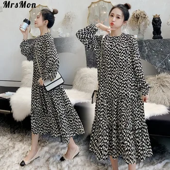 

2019 pregnant women wear printed loose chiffon dresses in autumn and winte vestido de embarazo roupa gestante robe maternite