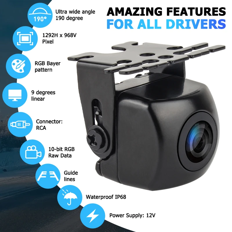 MARUBOX M200 Car Rear View Camera Real 190 Degree Universal Night Vision Reverse Backup Parking Camera Waterproof IP68 rear camera,rear view camera,front and rear cameras,car front camera