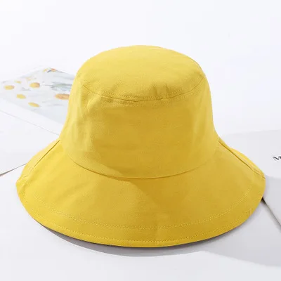 BINGYUANHAOXUAN,, новая мода, женские шляпы, летние, одноцветные, с широкими полями, шляпы от солнца, плоский верх, анти-УФ, шапки - Цвет: yellow
