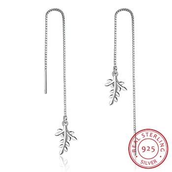 

Real. 925 STERLING SILVER Pull Through Leaf Threader Earrings Long Sterling-Silver-Jewelry GTLE1165