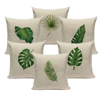 

Fur Linen Cushion Cover Pillowcase Nordic Tropical Palm Leaf 45*45 40*40 for Children Sofa Car Bedroom Pillow Case