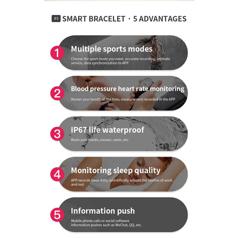 X5 Bluetooth 5,0 Смарт Wriatband водонепроницаемый спортивный фитнес-трекер пульсометр Монитор артериального давления Смарт-часы трекер активности