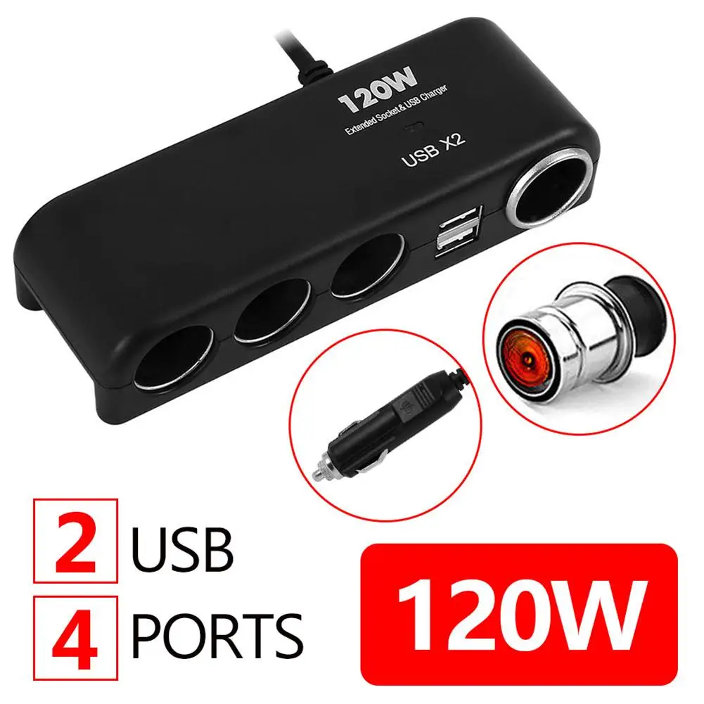 4 Way Multi Socket Dual Usb Charger Supply Car Lighter Socket Splitter