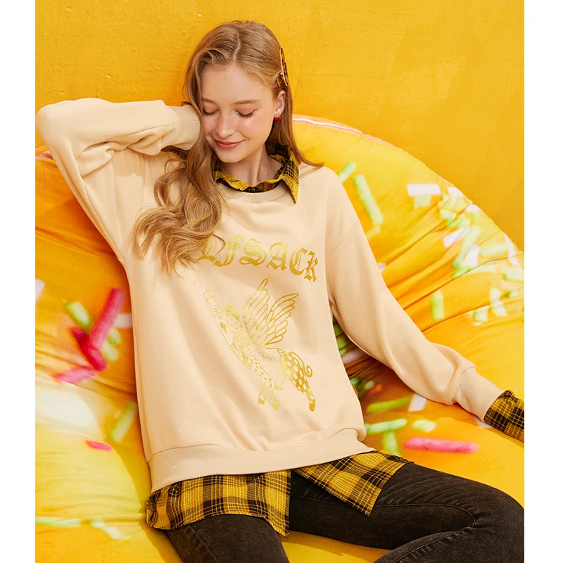 ELFSACK с буквенным принтом и принтом поросенка, 2 в 1, ретро свитер для женщин, пуловер, осень, уличный сверхразмерный свитер - Цвет: Хаки
