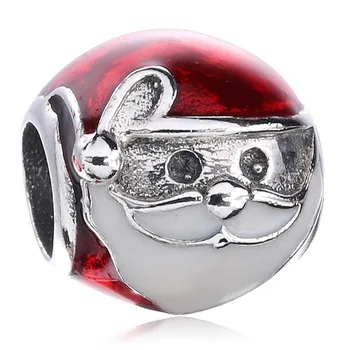 

Authentic 925 Sterling Silver Bead Charm Red & White Enamel Jolly Santa Beads Fit Bracelet Bangle DIY Jewelry