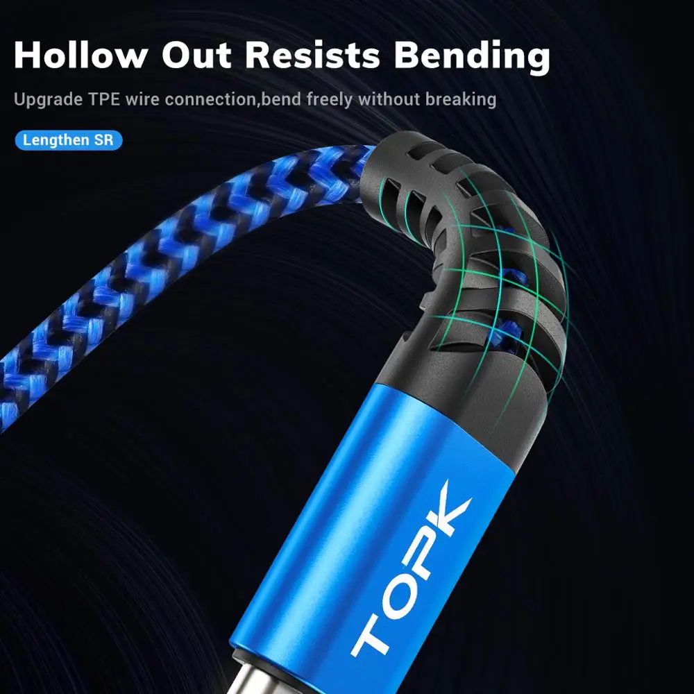 TOPK Micro USB кабель и типа C 3A Быстрая зарядка для Samsung Xiaomi мобильный телефон передачи