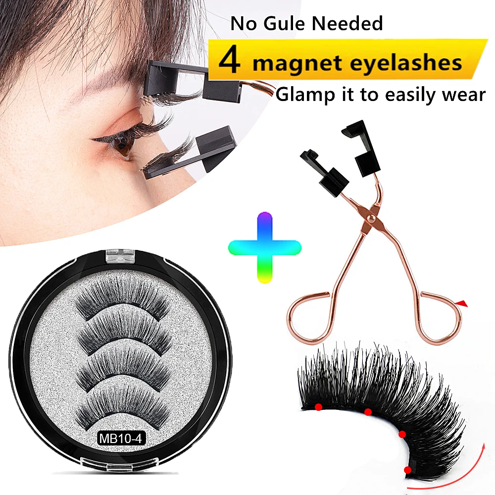 Magnético a 4 pestañas con imanes reutilizable 3D hecho a mano falsa pestañas corto natural pestañas de imán con imán de pestañas pinzas