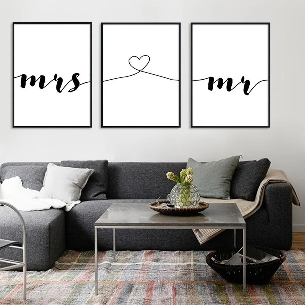 

Nordic Minimalist Letter Canvas Painting English Mrs Love Mr Posters Living Room Bedroom Bedside Wall Art Painting Pictures