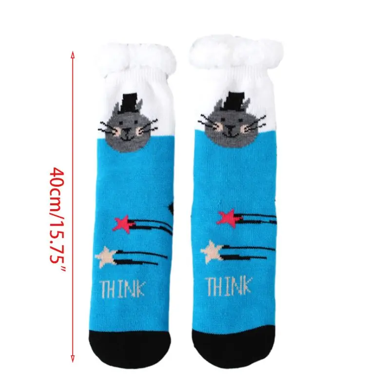 Women Winter Thick Warm Fuzzy Lined Slipper Sock Cartoon Animal Non-Skid Hosiery