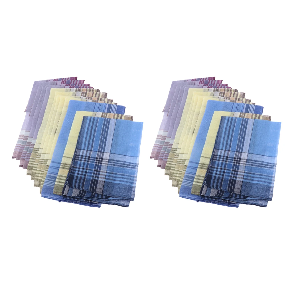 24Pack Men's Plaid Pattern Cotton Handkerchiefs Classic Pocket Square Hanky