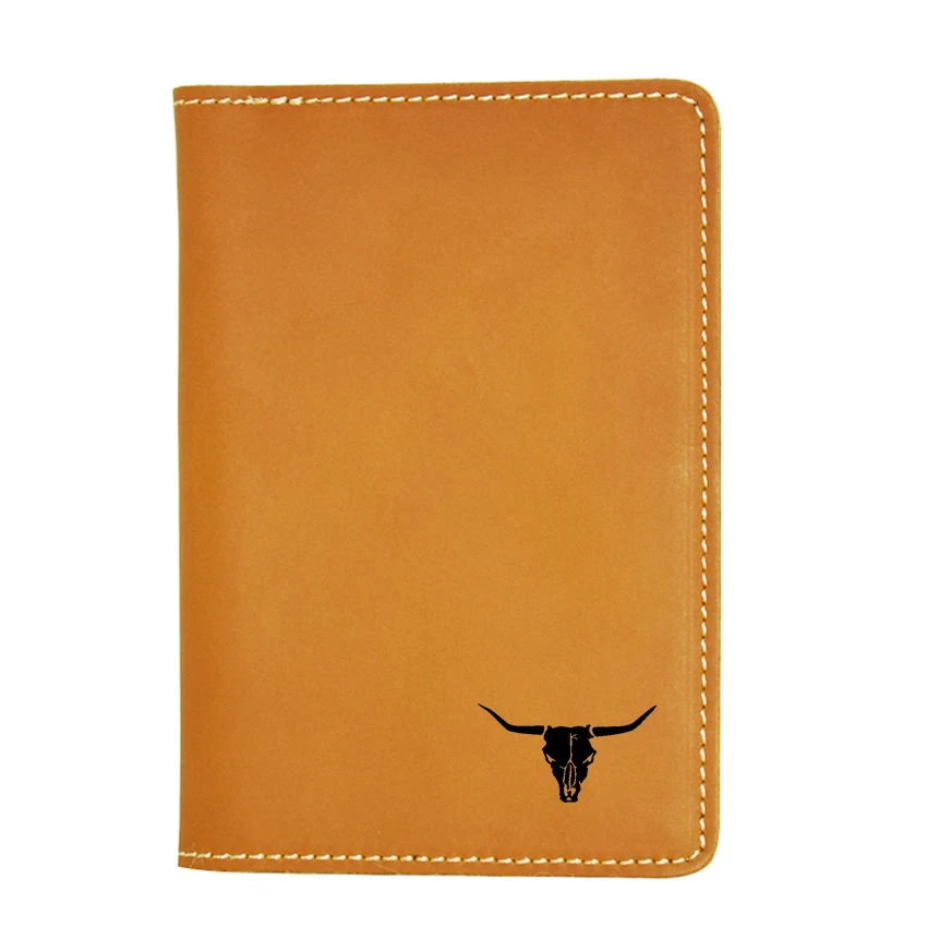 Bull Longhorn Skull Passport Cover Holders Travel Card Engraved Picture Leather Wallet Case | Багаж и сумки