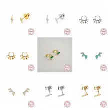 Стерлингового серебра серьги-гвоздики с животными с изображением сердца, листков цветок серьги-гвоздики со звёздочками для Для женщин девушек ювелирные изделия в стиле минимализма подарки A30