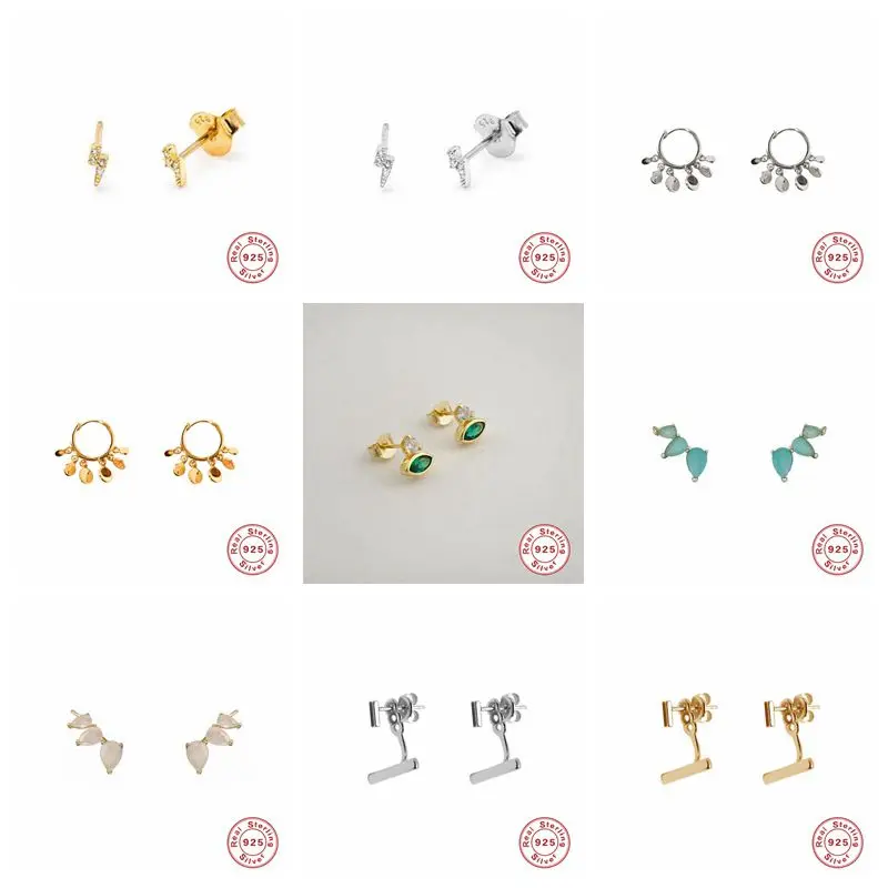 100% 925 Sterling Silver Stud Earrings Animal Heart Leaf Flower Star for Women Girls Minimalist Jewelry Gifts | Украшения и