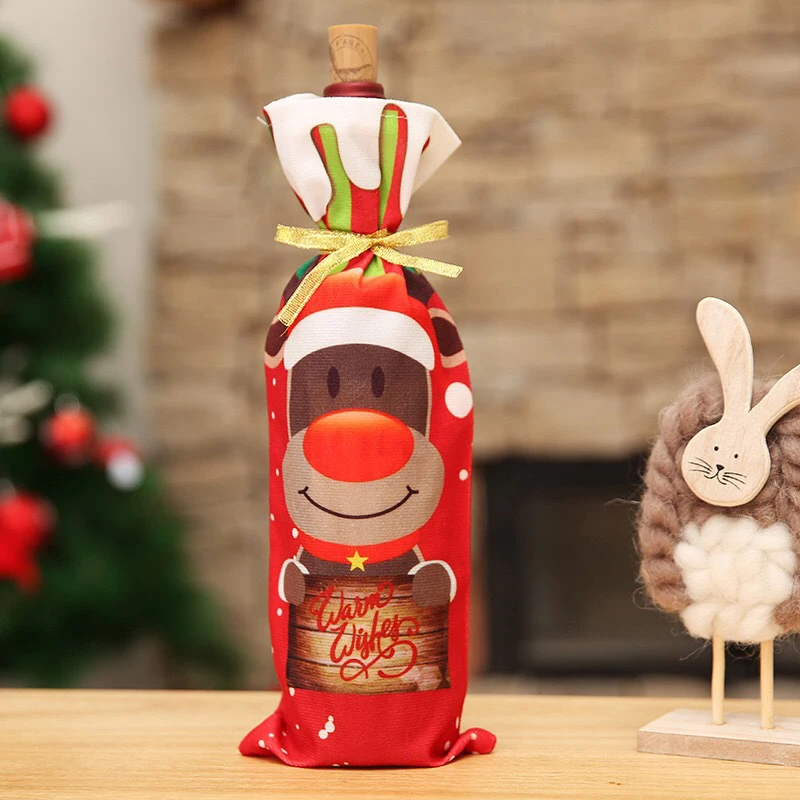 Christmas Wine Bottle Cover Xmas Bottle Cap Decor Deer Snowman Santa Claus Dinner Party Christmas Decorations For Home