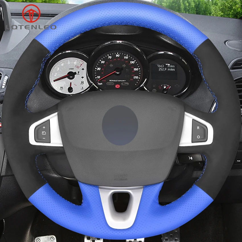 LQTENLEO черная замша синяя кожа DIY Ручная прошитая крышка рулевого колеса автомобиля для Renault Megane 3(Coupe GT) RS 2010