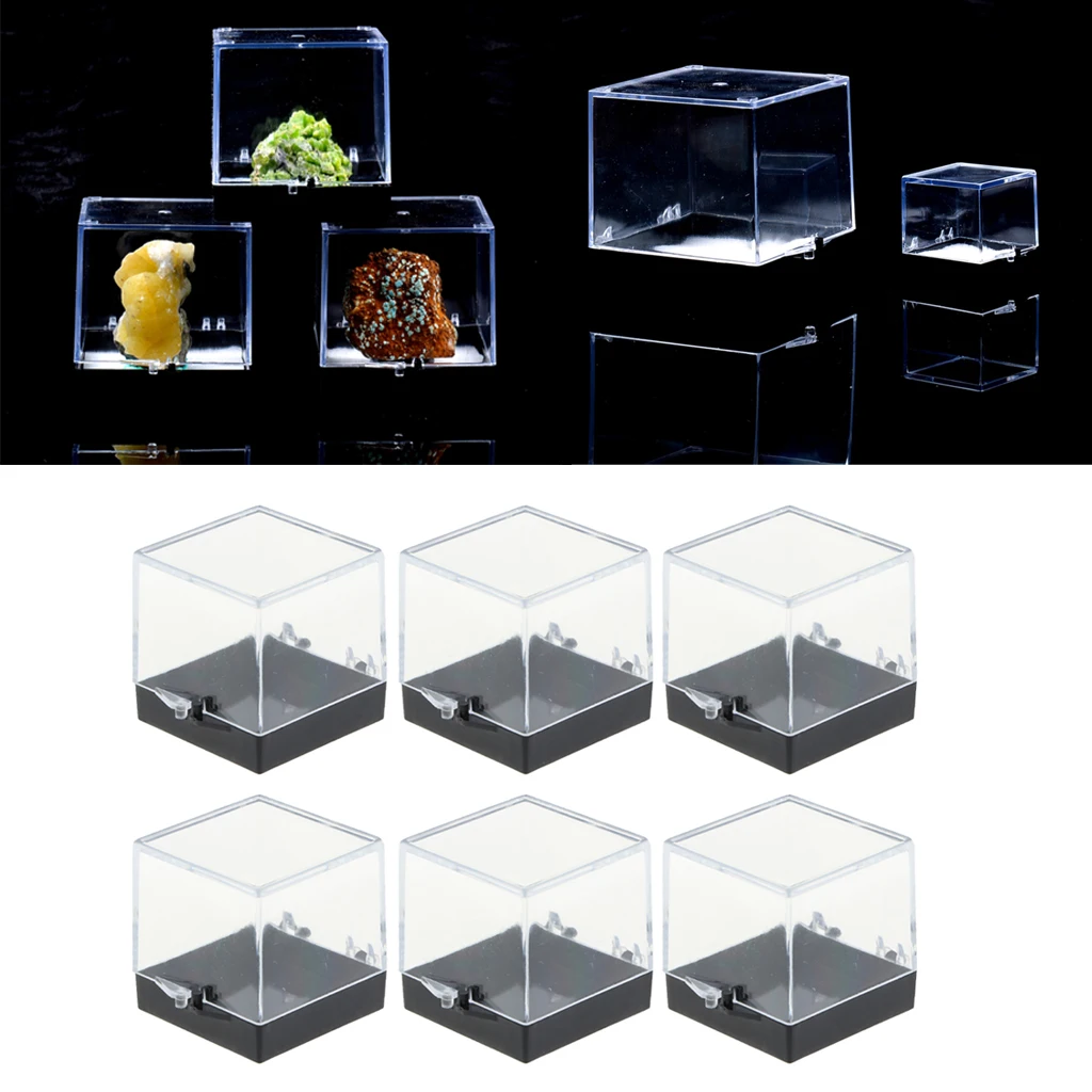 6x Clear Acrylic Display Box Show Case Small Cube for Gem Rock & Mineral Display