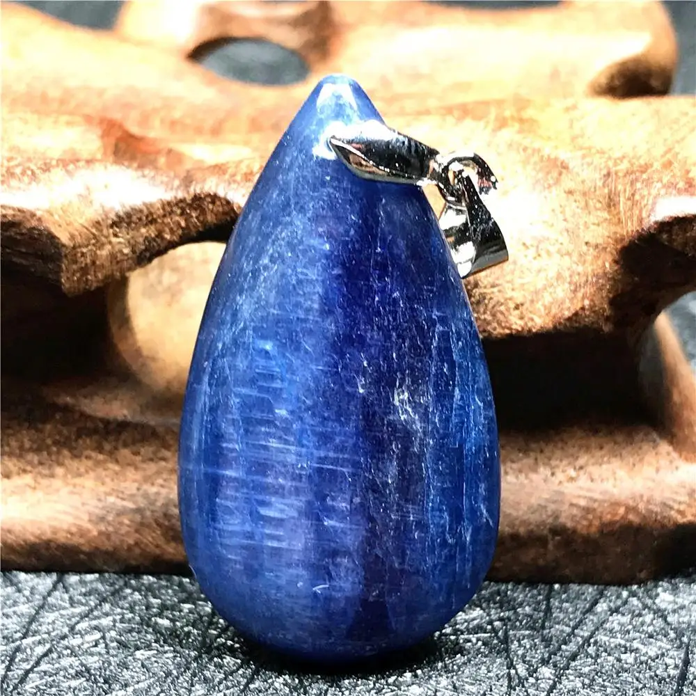 

Top Natural Blue Kyanite Beads Pendant For Woman Man Crystal 34x19x5mm Cat Eye Gemstone Crystal Water Drop Necklace Pendant AAAA