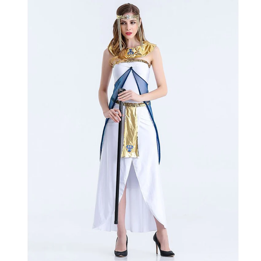 Egyptian Queen Cosplay Dressed Arabic Girls White Dresses Halloween Party Masquerade Party Dresses Greek Goddess Dresses Clothes