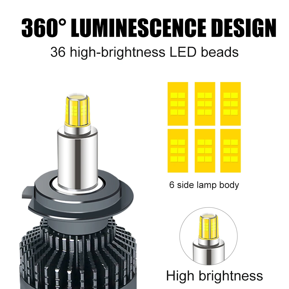 3D светодиодный фары 12000LM H1 H7 светодиодный cnabus H8 H11 HB3 9005 HB4 9006 6-по бокам 84 Вт автомобильные лампочки 360 градусов 6500K автомобильные аксессуары