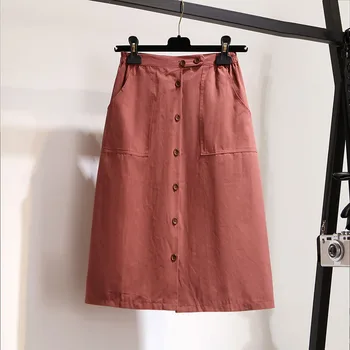 

New Elegant A-Line Skirt Women Summer Skirts Casual High Waist Single-Breasted Skirts Ladies Botton Midi Skirt 2019 Fashion