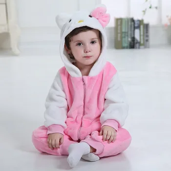 

Baby Girl Clothes Kitty Cat Onesie Kawaii Cute Romper Kids Winter Warm Pajama Flannel Jumpsuit Newborn Toddler Costume Kigurumis