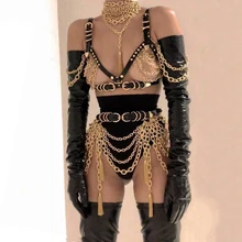 GoGo танцевальный костюм панк стиль цепь кожа заклепки Подвеска с цепочкой цепь тела, чтобы настроить специальный сценический костюм VDB998