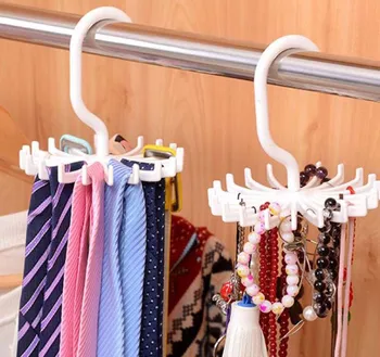 

Mini Plastic necktie Rack Ties/Belts/Scarves Holds Hanger Rotating Hook White Tie Holder Storage Racks Laundry Organizer