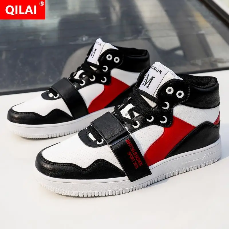 

2019 high-top men's flat bottom shoes contrast color stitching men's outdoor casual shoes large size men's driving shoes
