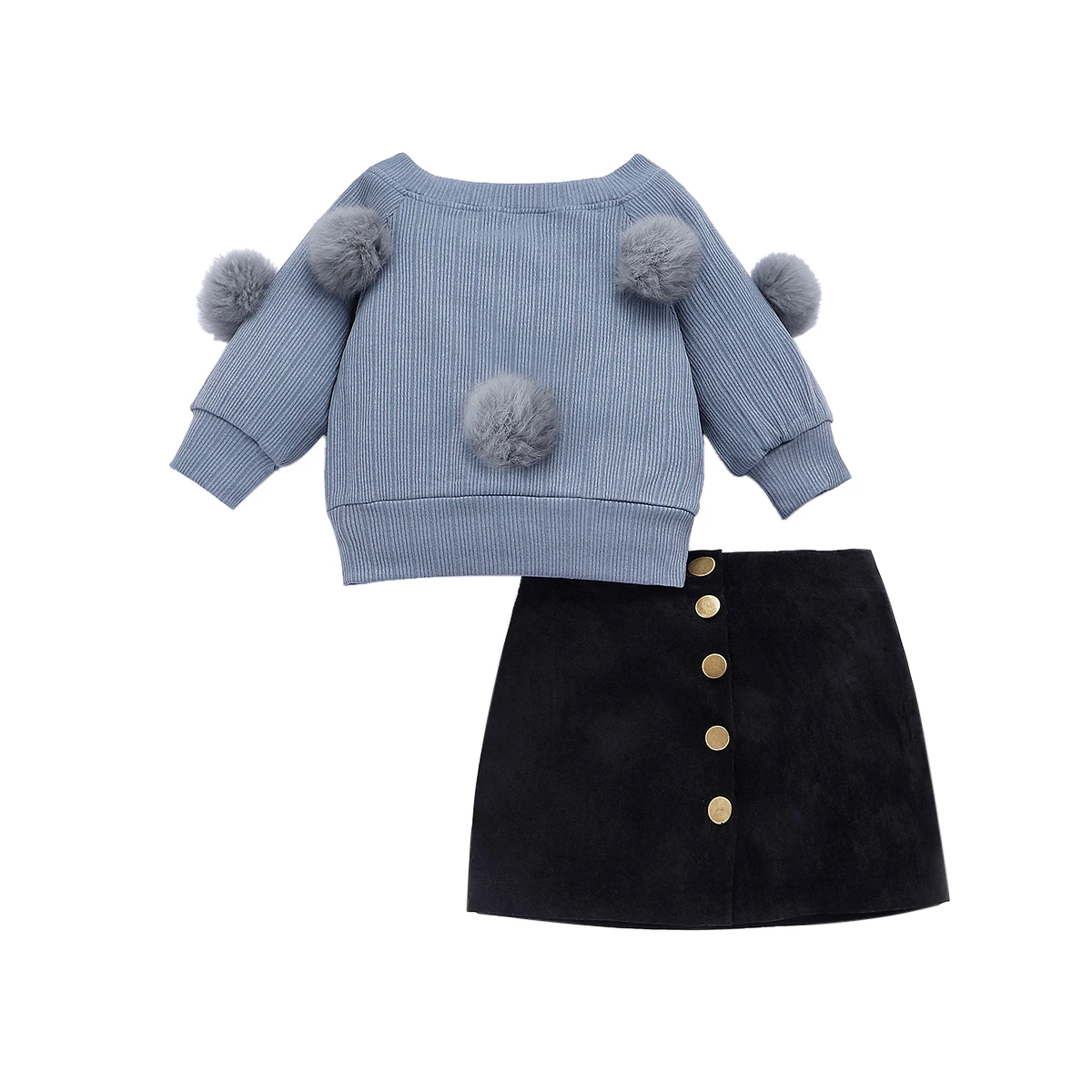 2019 Autumn Winter Kids Girls Long Sleeve Ball Knitted Sweater Tops A-line Skirt 2PCS Outwear Fashion Children Clothes Set | Детская