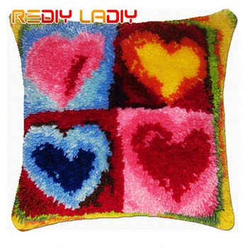 

Latch Hook Kits Love & Heart Cushion Cover Pre-Printed Canvas DIY Yarn Crochet Crafts Pillow Case Size 43x43cm Sofa Bed Pillows