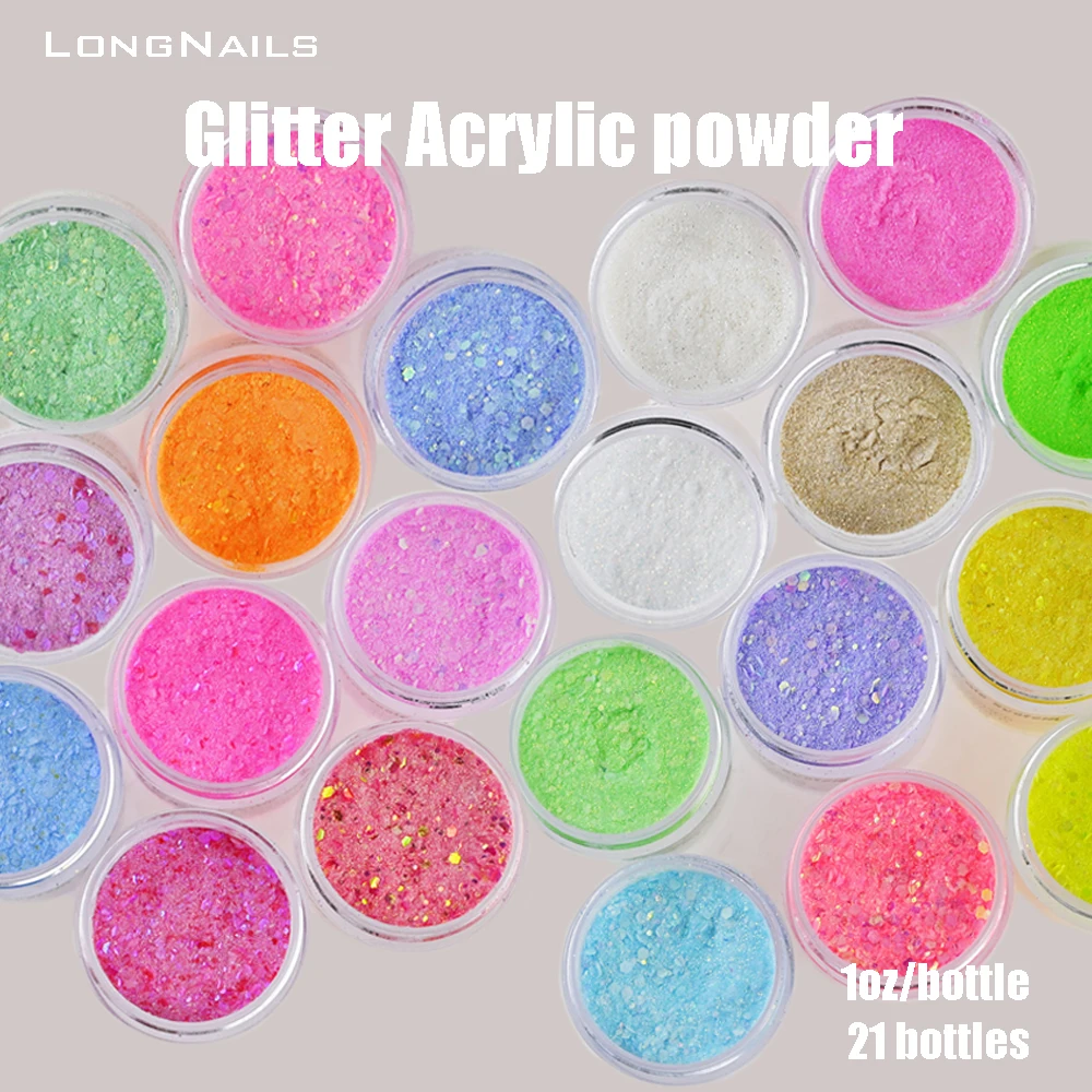 21pc*1oz/b0 Fluorescent Glitter Acrylic Powder Set Ema Mix Glitter