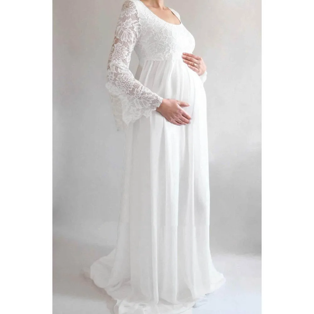 Vestido de Noiva шифоновое свадебное платье с высокой талией для беременных, свадебные платья с расклешенными рукавами для беременных женщин, платья для невесты в стиле ампир - Цвет: Белый