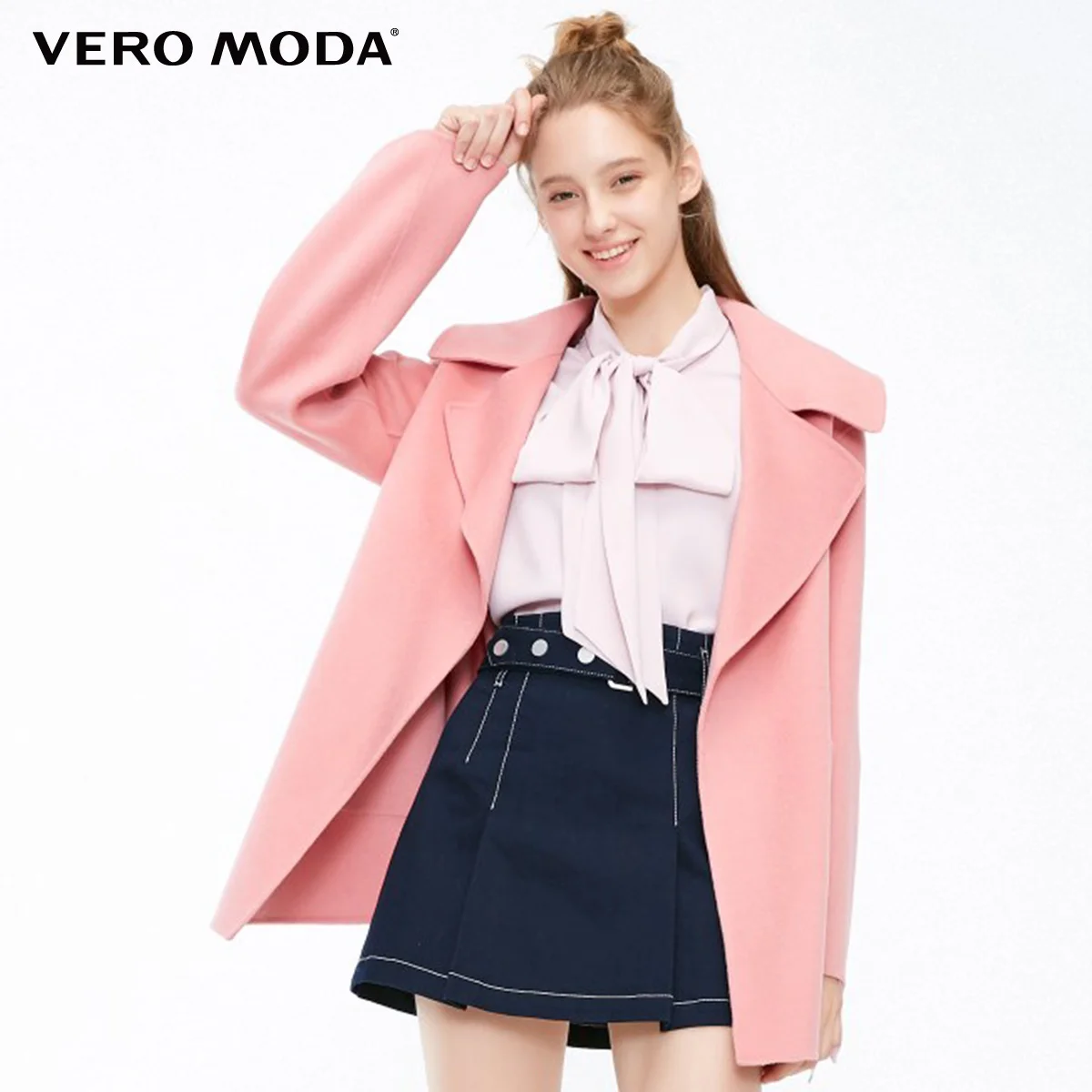 Женское Короткое шерстяное пальто Vero Moda свободное двухстороннее из 100% шерсти |